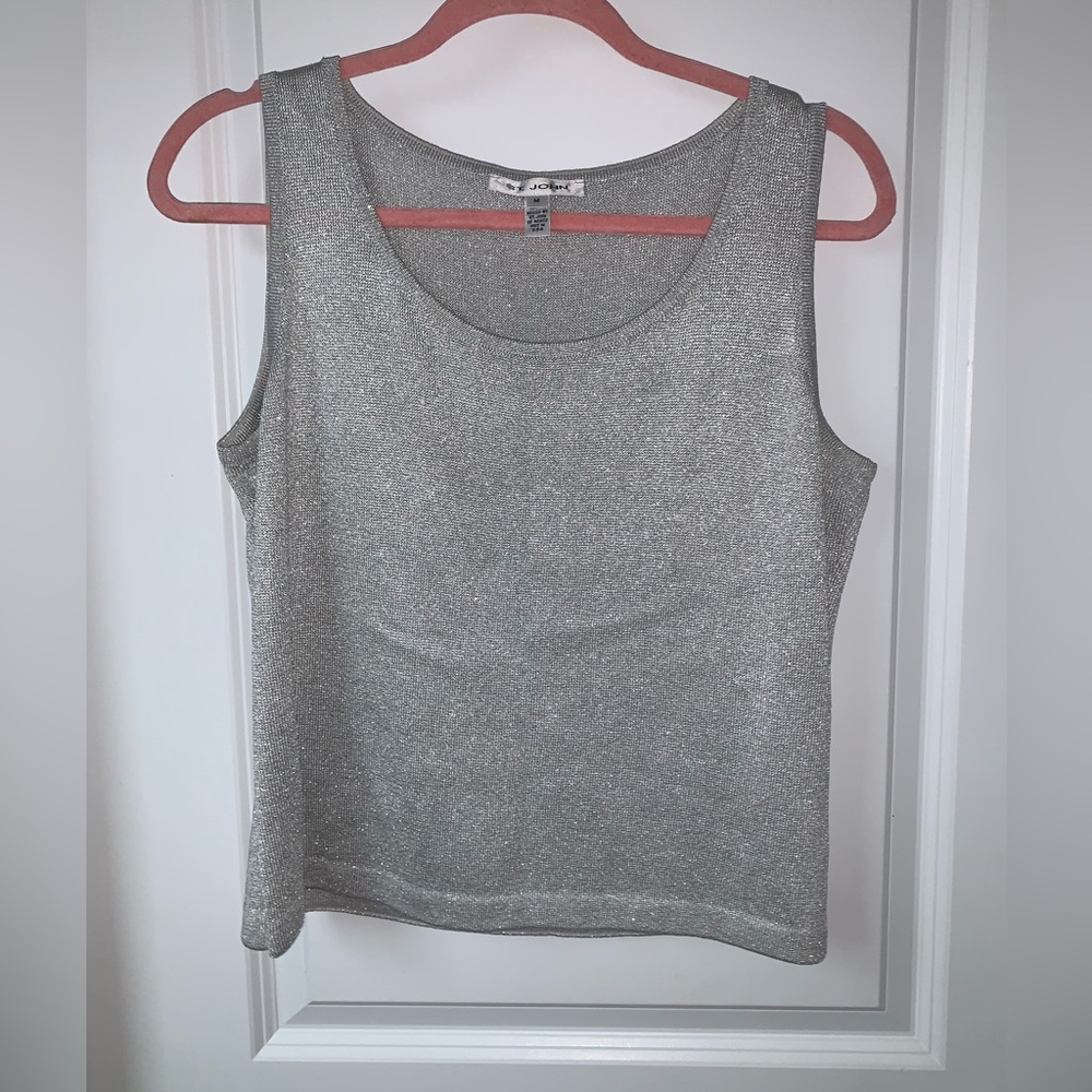 St. John platinum silver metallic shimmer sleeveless tank